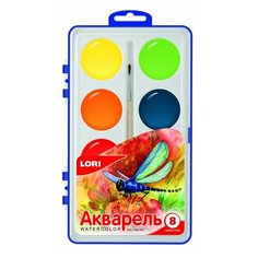 LORI Акварельные краски MAX 8 цветов с кистью (Акв-002/01)