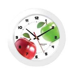 Часы настенные TROYKA 51510533, круг, белые с рисунком "Яблоки", белая рамка, 30,5х30,5х5,4 см Тройка