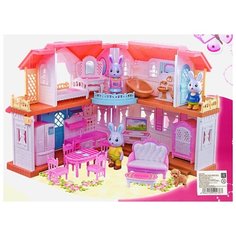 Кукольный домик Deluxe Playhouse 16838 SFL, двухэтажный, с набором мебели, с семьей зайчиков, с питомцем, сигнал звонка, подсветка, 67.5х34х17см