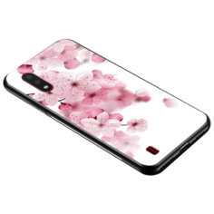Чехол-бампер MyPads для Samsung Galaxy M11 SM-115F (2020) на силиконовой основе с закаленным стеклом на заднюю крышку телефона тематика Цветок вишни