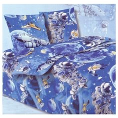 Детское постельное белье бязь космонавт вид 1 синий 1,5 спальное детские расцветки Iv Selena