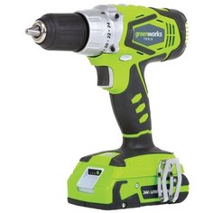 Аккумуляторная дрель-шуруповерт greenworks G24DD Li-Ion 2.0 А·ч 24 В х2 коробка