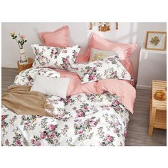 Постельное белье 1.5-спальное Cleo Satin de Luxe 675-SK, сатин, 70 х 70 см, белый/розовый