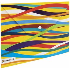 BRAUBERG Папка-конверт с кнопкой Экспрессия А4, пластик желтый/голубой