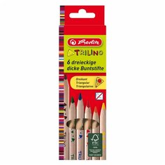 Карандаши цветные Herlitz арт. 10103935, трехгранные, 6шт, толстые, некрашенн.корпус