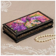 Шкатулка - купюрница «Сирень», 8,5×17 см, лаковая миниатюра 2431167 Сима ленд