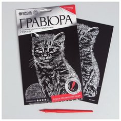 Гравюра «Кошечка» с металлическим эффектом серебра А5 Школа талантов