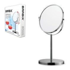 Зеркало косметическое настольное круглое, диаметр 17 см, двустороннее с увеличением, BRABIX, 602852