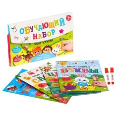 Обучающий набор многоразовых книг с маркерами в коробке «Пиши-стирай», 4 шт. по 12 стр. + 2 маркера Буква Ленд