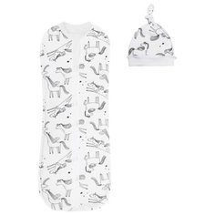 Пеленка (кокон на молнии) с шапочкой Amarobaby Soft Hugs Единороги, белый, размер 68/74