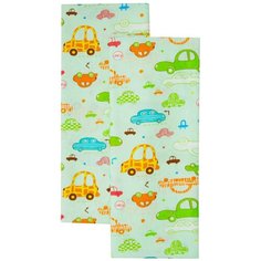 Набор ситцевых пеленок Amarobaby Emotion Машинки, зеленый-2 шт.