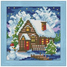 Алмазная мозаика "Зимний домик", 15x15 см