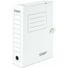 STAFF Папка архивная с завязками, А4, 75 мм, микрогофрокартон белый