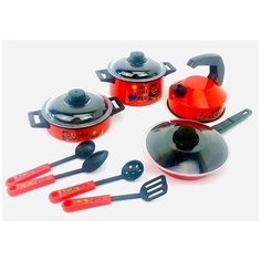 Детский игровой набор посуды 126 Little Cooker, 11 предметов: кастрюли, сковорода, крышки, половник, шумовка, ложка, лопатка, 26,5х24х11 см Play Smart