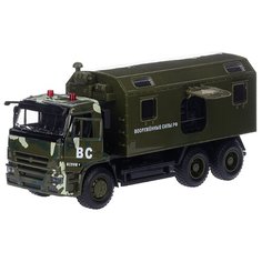 Детская инерционная металлическая машинка Serinity Toys с открывающимися дверями, модель Грузовик КАМАЗ Вооруженные Силы РФ