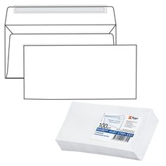 Конверты Е65 (110х220 мм), отрывная лента, 80 г/м2, КОМПЛЕКТ 100 шт., внутренняя запечатка, Е65.10.100С Курт