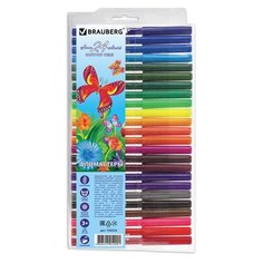 Фломастеры BRAUBERG "Wonderful butterfly", 24 цвета, вентилируемый колпачок, пласт. упаковка, увеличенный срок службы, 150524