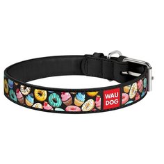 Ошейник waudog design с рисунком пончики (ширина 20 мм, длина 30-39 см) черный