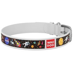 Ошейник waudog design с рисунком nasa, премиум кожа, металлическая пряжка (ширина 12 мм, длина 19-25 см) белый новинка!