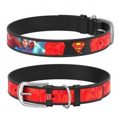 Waudog ошейник для собак кожаный design с qr паспортом, с рисунком супермен1 размер xs (ширина 12 мм, длина 20-28 см), черный 0013-1007-01, 0,020 кг, 53395
