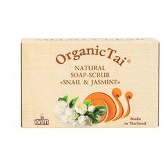 Мыло-скраб кусковое Organic Tai натуральное Экстракт улитки и жасмин