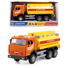 Детская инерционная машинка, модель Бензовоз, со звуком и светом, желтый Serinity Toys