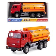 Детская инерционная машинка , модель Бензовоз, со звуком и светом, темно-красный Serinity Toys