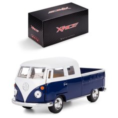 Детская инерционная металлическая машинка Serinity Toys с открывающимися дверями, модель Volkswagen Bus Double-Cab Pickup, синий