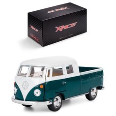 Детская инерционная металлическая машинка Serinity Toys с открывающимися дверями, модель Volkswagen Bus Double-Cab Pickup, зеленый