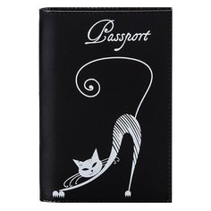 Обложка для паспорта BEFLER "Изящная кошка", натуральная кожа, тиснение, черная, O.31.-1
