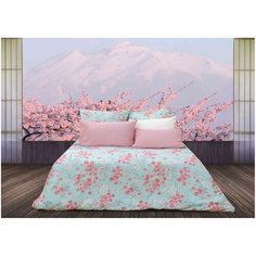 Постельное белье 1.5-спальное Sova & Javoronok Японский сад, перкаль, 50 х 70 см, голубой/розовый