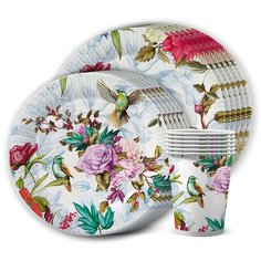 Набор для праздника Птица и Цветы (тарелка мал., тарелка бол., стакан по 6 шт.) ND Play