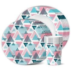 Набор для праздника Геометрия (тарелка мал., тарелка бол., стакан по 6 шт.) ND Play