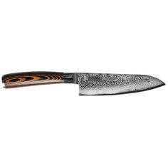 Нож сантоку Mikadzo Damascus Suminagashi, лезвие 17.3 см, черно-коричневый
