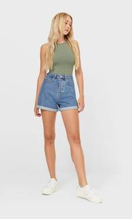 Stradivarius Шорты Mom Fit Средний Деним 36
