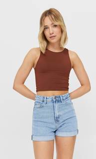 Stradivarius Шорты Mom Fit Облегающего Кроя Синий С Эффектом Потертости 42