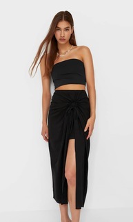 Stradivarius Юбка Миди В Стиле Рустик Черный 40