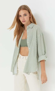 Stradivarius Повседневная Рубашка С Отделкой В Стиле Рустик Хаки Xl