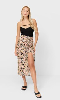 Stradivarius Юбка Миди С Цветочным Принтом В Стиле Рустик Черный 32