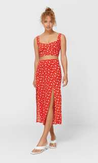 Stradivarius Топ На Бретелях С Цветочным Принтом Красный S