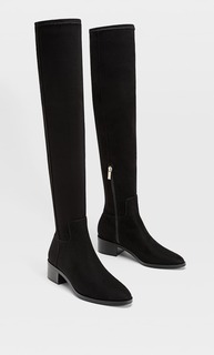 Stradivarius Высокие Сапоги На Низком Каблуке Черный 37