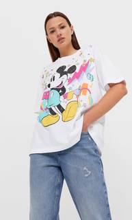 Stradivarius Футболка Оверсайз С Принтом Disney Белый Xl