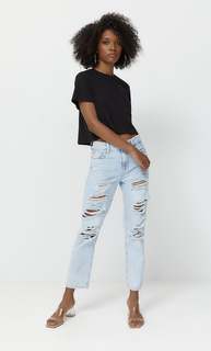 Stradivarius Базовый Укороченный Топ С Короткими Рукавами Черный Xs