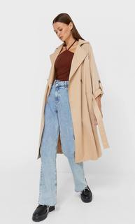 Stradivarius Длинный Тренч Из Струящейся Ткани Цвет Камня M