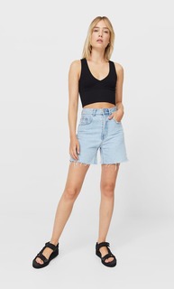 Stradivarius Бесшовный Топ С V-Образным Вырезом Черный S
