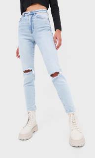 Stradivarius Джинсы Mom Fit Облегающего Кроя Синий С Эффектом Потертости 38