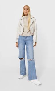 Stradivarius Базовая Куртка Из Искусственной Кожи С Ремнем Цвет Небеленого Полотна M