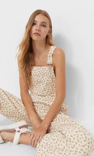 Stradivarius Длинный Комбинезон С Цветочным Принтом Ванильный 44