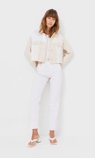 Stradivarius Джинсовая Куртка В Стиле Пэчворк Ванильный Xl