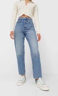 Stradivarius Винтажные Джинсы Mom Fit Светлый Деним 36